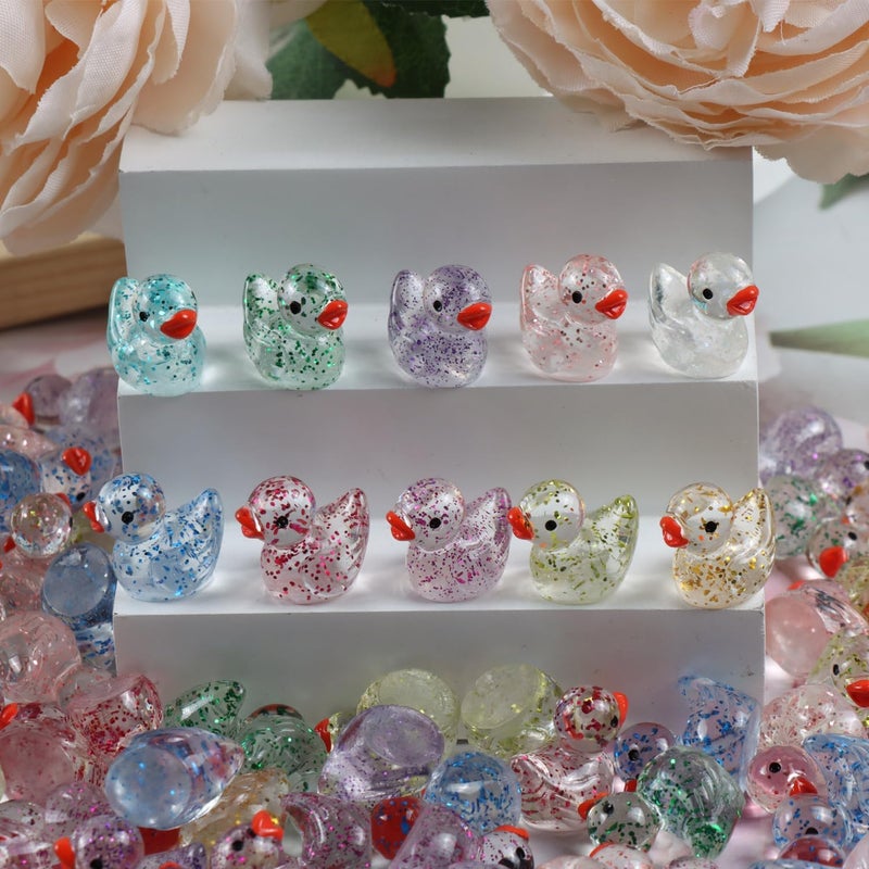 Cidinge 80 Pcs Mini Resin Ducks,10 Colors Sequin Miniature Ducks for DIY Projects Garden Dollhouse Aquarium Home Birthday Craft Party - Image 3